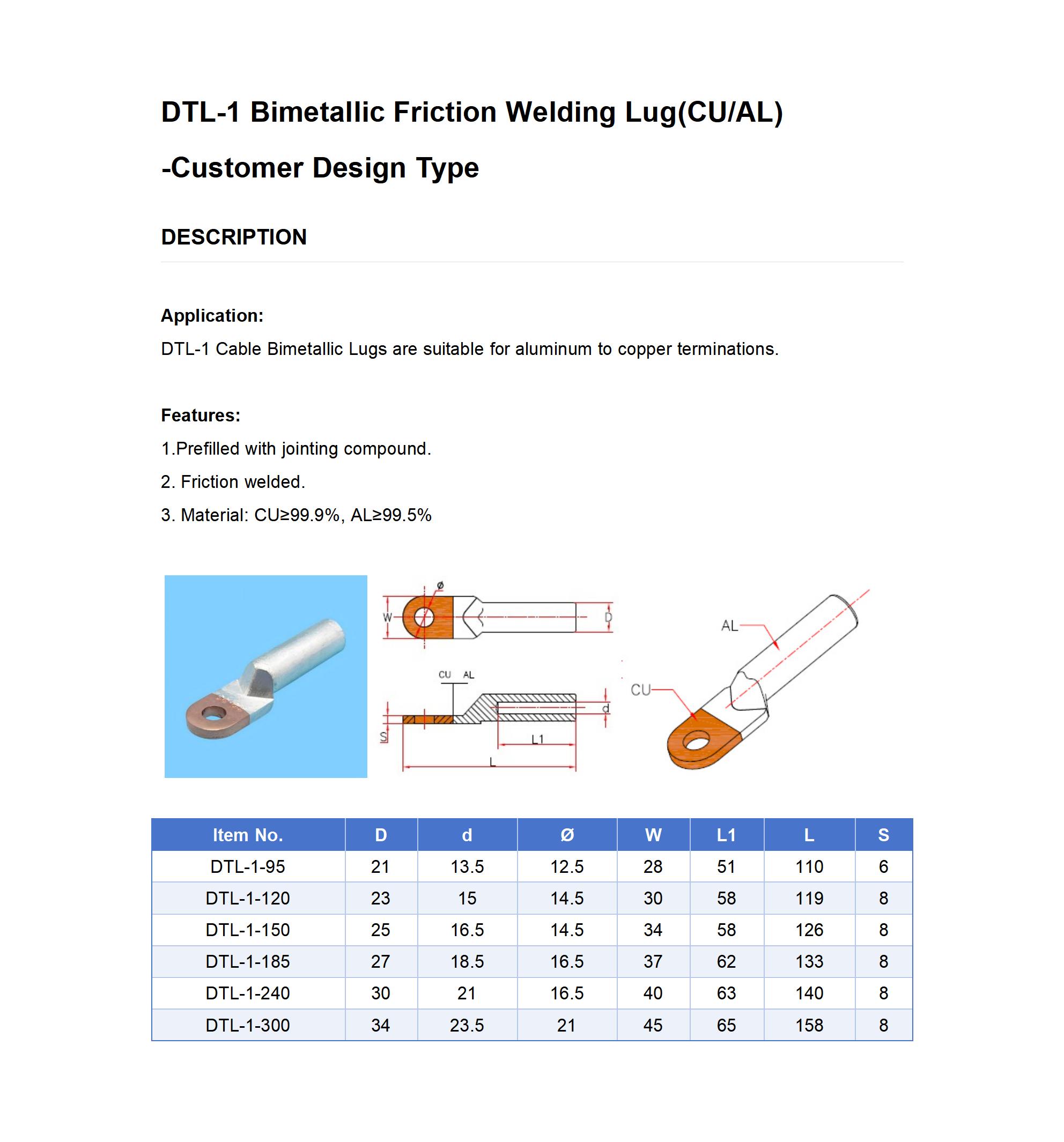 DTL-1 Custom Design Bimetal Lugs-Plate Thickening detail 1